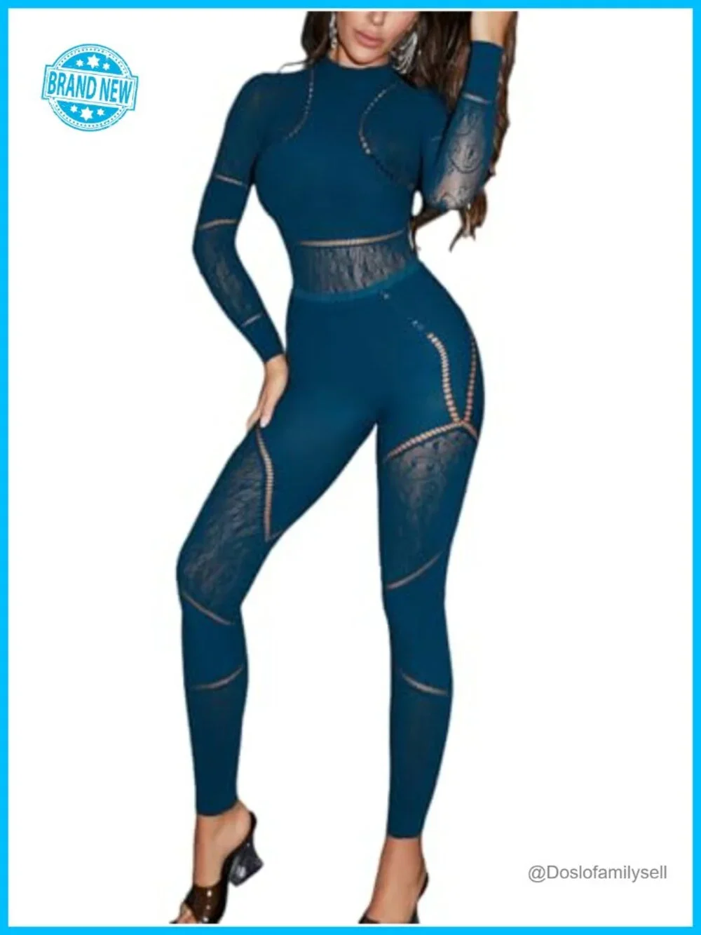 Seamless Bodysuit and Leggings Set, Mock Neck Long Sleeve Jumpsuit Outfit